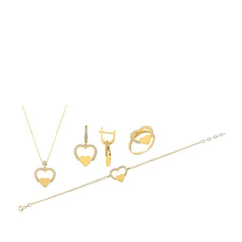 14 Ayar Altın Kalp Figürlü Mini Set