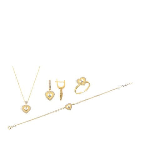 14 Ayar Altın Kalp Figürlü Mini Set