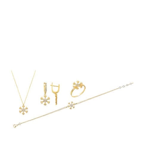 14 Ayar Altın Kar Tanesi Figürlü Mini Set